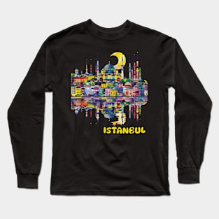 Istanbul Turkey City Skyline Pop Art Wanderlust Travel Long Sleeve T-Shirt